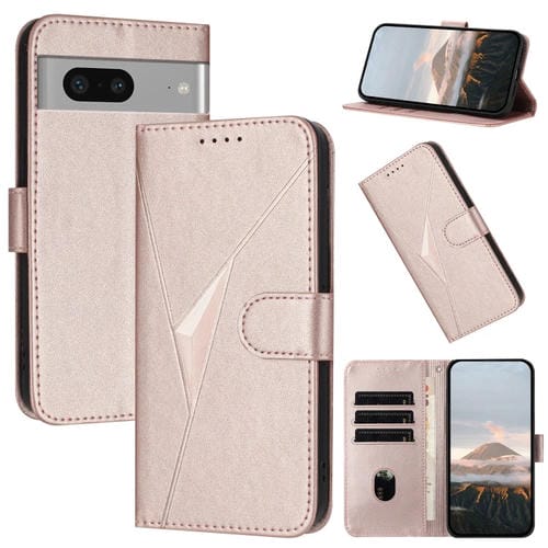 Funda de Cuero con Cierre de Hebilla y Diseño Triangular para Google Pixel 7 (Oro Rosa)