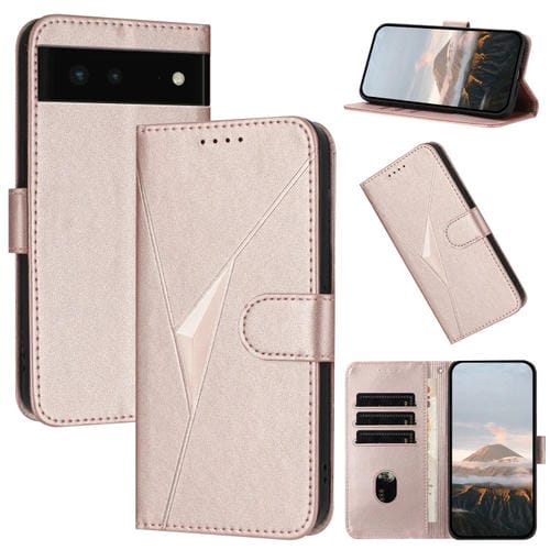 Funda de Cuero con Cierre de Hebilla y Diseño Triangular para Google Pixel 6 (Oro Rosa)