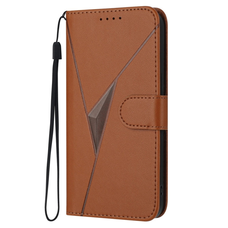 Funda de Cuero iPhone 16E Cierre de Hebilla Diseño Triángulos (Marrón)