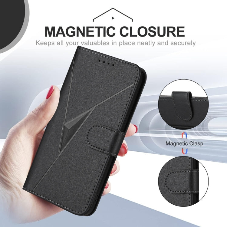 Funda de Cuero para iPhone 16E con Cierre de Hebilla y Diseño Triangular (Negro)