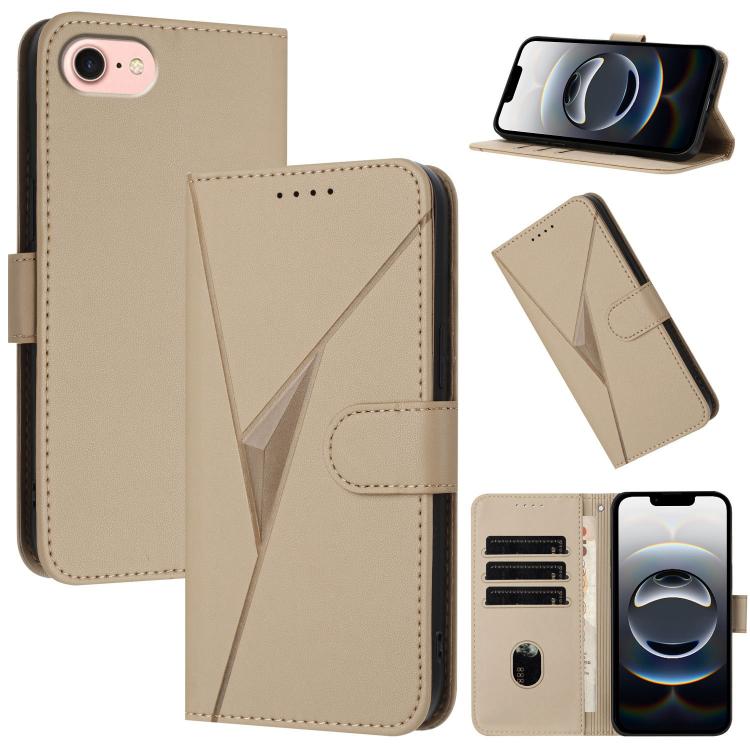 Funda de Cuero para iPhone 16E con Hebilla y Diseño de Triángulos (Dorada)