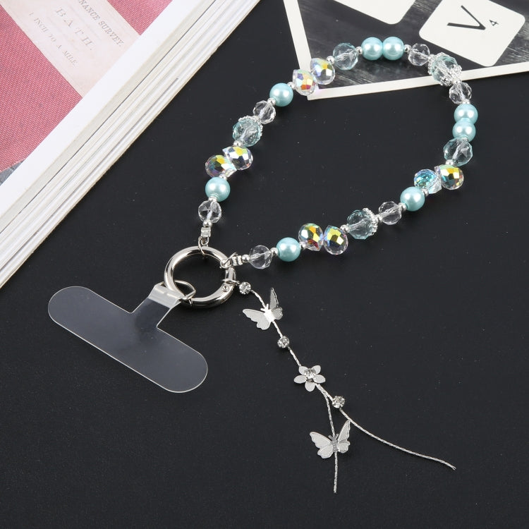 Pulsera de Aleación con Cuentas de Mariposa y Cordón Corto Antipérdida para Teléfono (Verde)