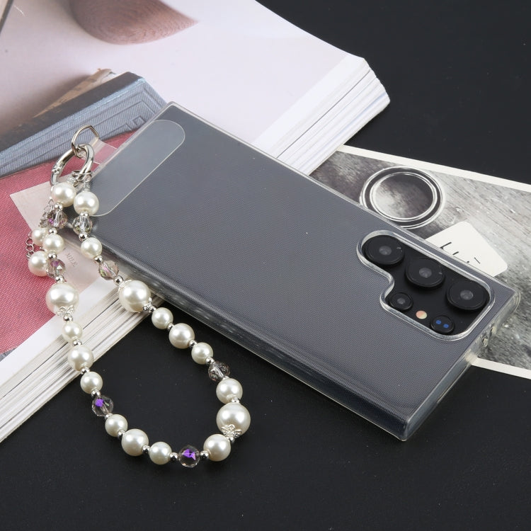 Pulsera Corta de Perlas con Cordón Antipérdida para Teléfono (Blanco)
