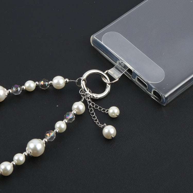 Pulsera Corta de Perlas con Cordón Antipérdida para Teléfono (Blanco)