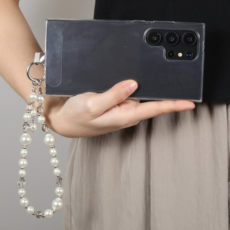 Pulsera Corta de Perlas con Cordón Antipérdida para Teléfono (Blanco)