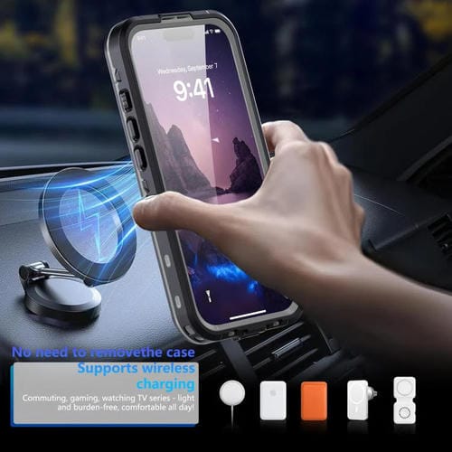Funda RedPepper Transparent Dot IP68 para iPhone 17, resistente al agua y con triple protección MagSafe (negro y gris oscuro)