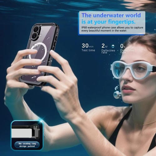 Funda RedPepper Transparent Dot IP68 para iPhone 17, resistente al agua y con triple protección MagSafe (negro y gris oscuro)