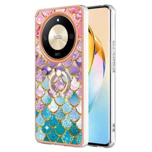 Funda a Prueba de Golpes TPU con Patrón Galvanoplastia y Soporte Anillo para Honor X9B (Escamas de Colores)