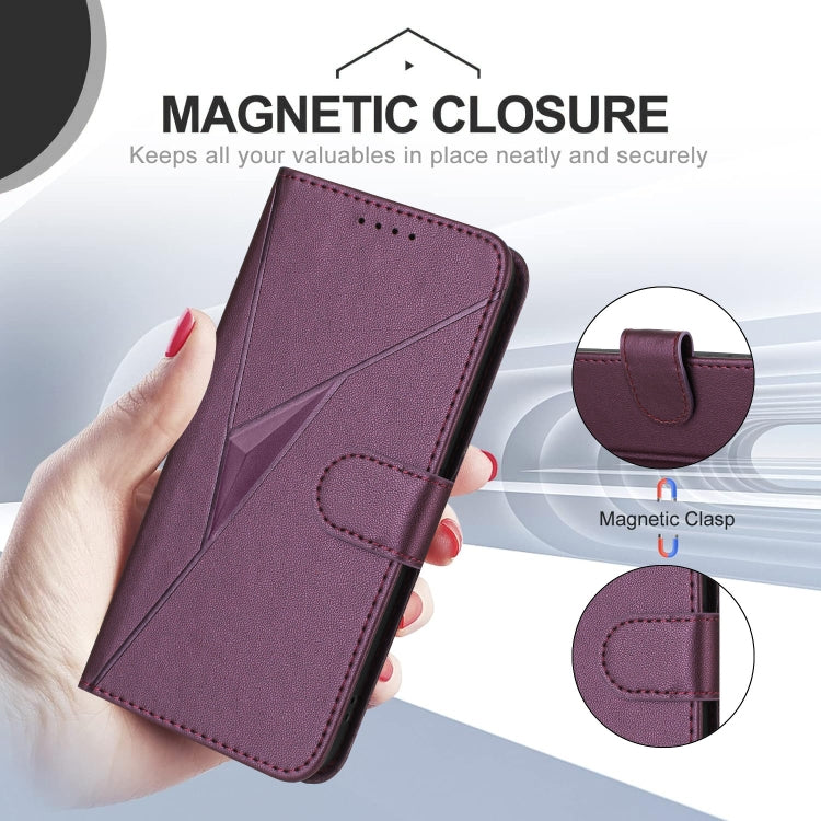Funda de Cuero con Cierre de Hebilla y Diseño Triangular para OnePlus 9 (Morado Oscuro)