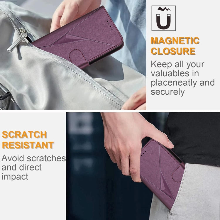 Funda de Cuero con Cierre de Hebilla y Diseño Triangular para OnePlus 9 (Morado Oscuro)