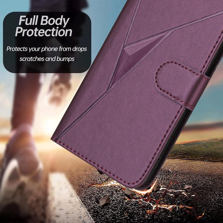 Funda de Cuero con Cierre de Hebilla y Diseño Triangular para OnePlus 9 (Morado Oscuro)