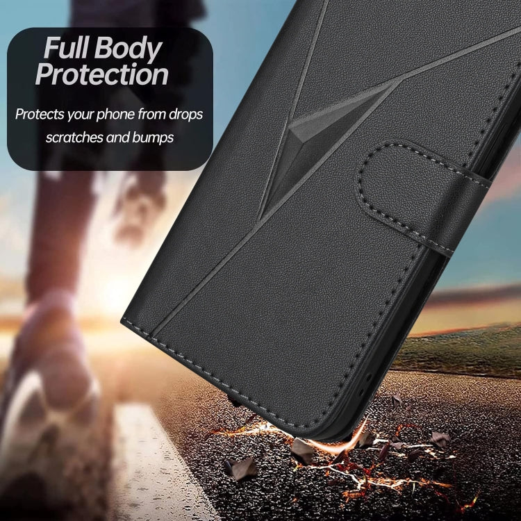 Funda de Cuero para OnePlus 9 Pro con Cierre de Hebilla y Diseño Triangular (Negra)