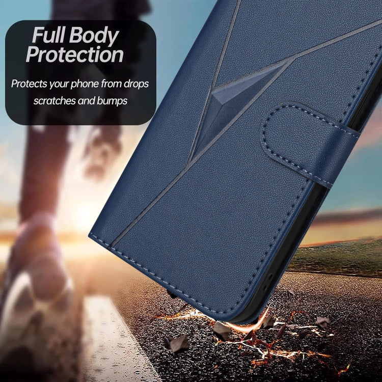 Funda de Cuero para OnePlus 9 Pro con Cierre de Hebilla y Diseño Triangular (Azul Real)