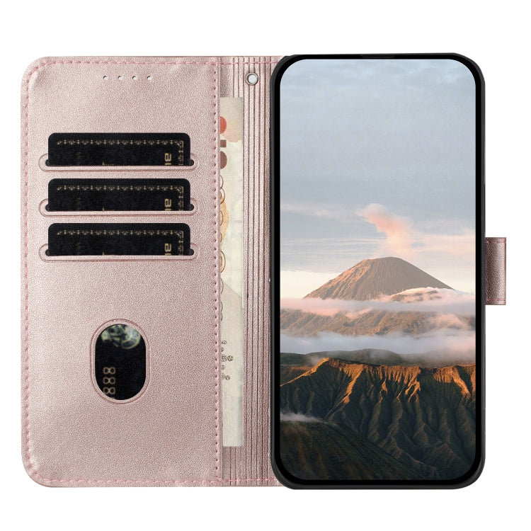 Funda de Cuero con Cierre de Hebilla y Diseño Triangular para OnePlus 9 Pro (Oro Rosa)