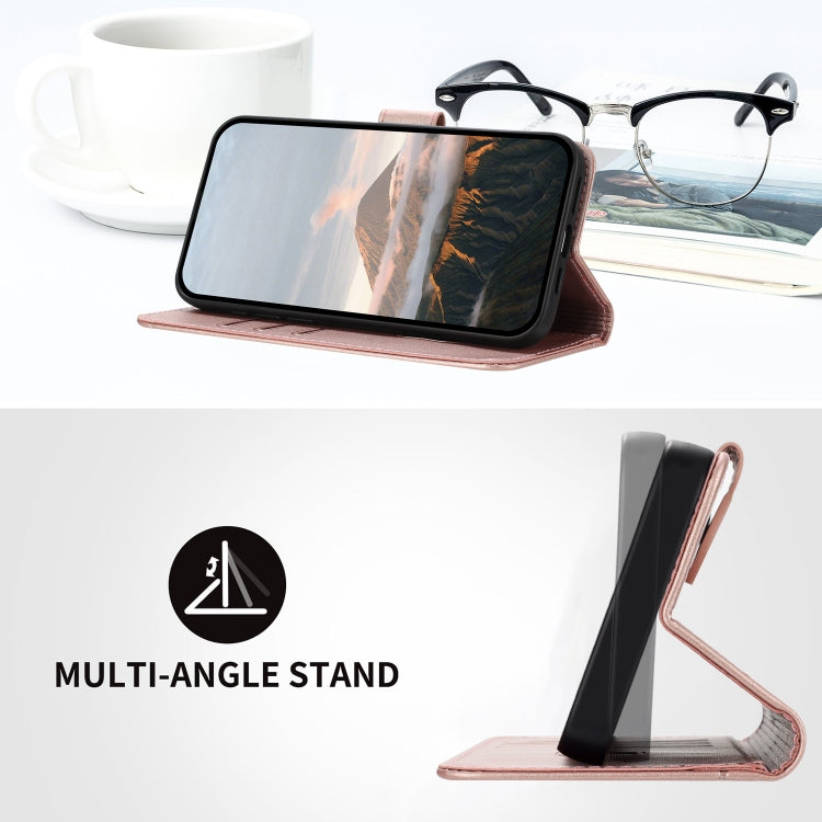 Funda de Cuero con Cierre de Hebilla y Diseño Triangular para OnePlus 9 Pro (Oro Rosa)
