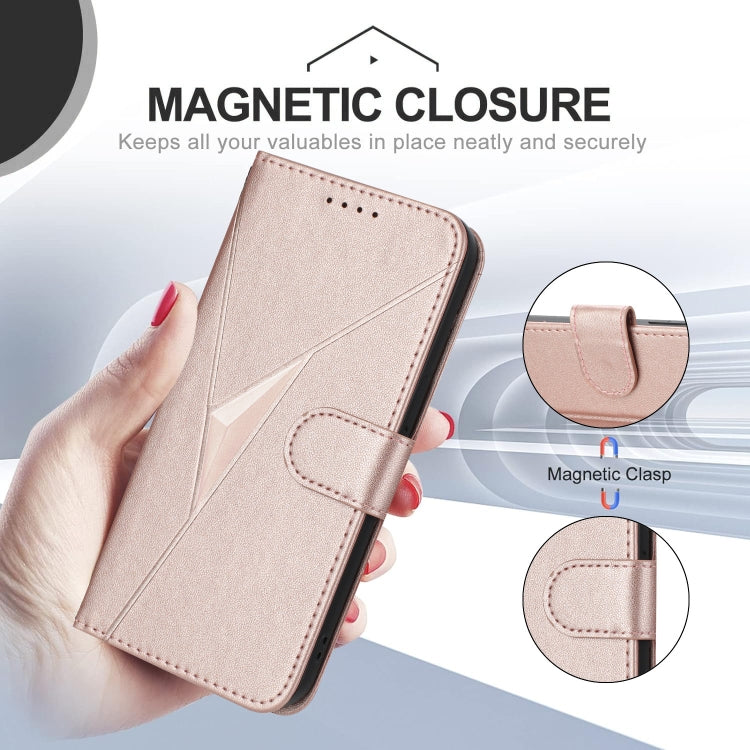Funda de Cuero con Cierre de Hebilla y Diseño Triangular para OnePlus 9 Pro (Oro Rosa)