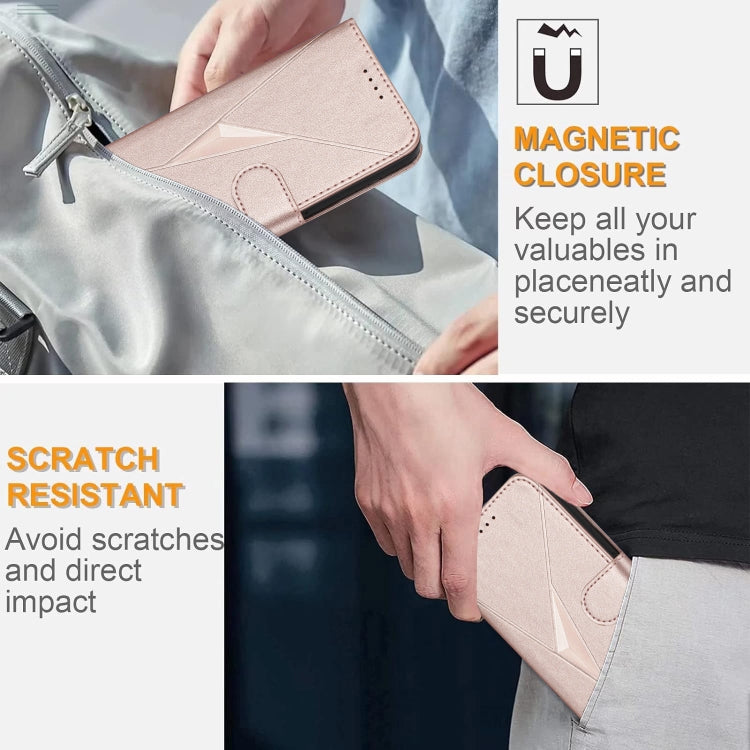Funda de Cuero con Cierre de Hebilla y Diseño Triangular para OnePlus 9 Pro (Oro Rosa)