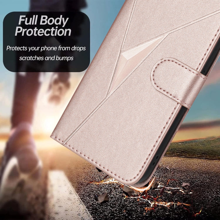 Funda de Cuero con Cierre de Hebilla y Diseño Triangular para OnePlus 9 Pro (Oro Rosa)