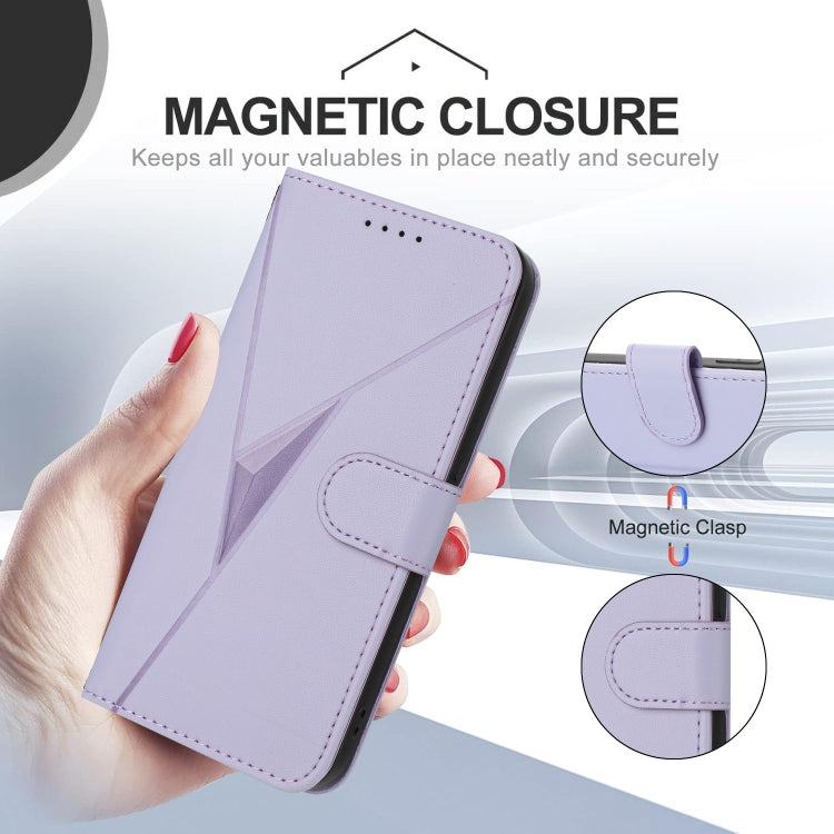 Funda de Cuero con Cierre de Hebilla y Diseño Triangular para OnePlus 12 (Morado Claro)