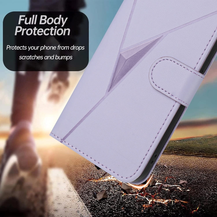 Funda de Cuero con Cierre de Hebilla y Diseño Triangular para OnePlus 12 (Morado Claro)