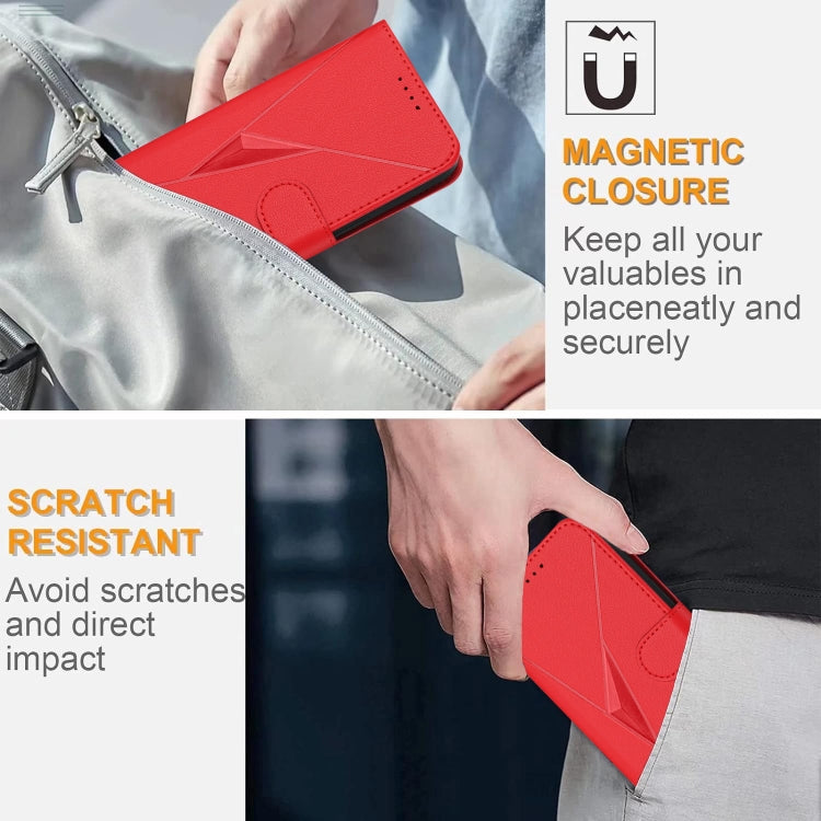 Funda de Cuero para OnePlus Nord Ce 5G con Cierre de Hebilla y Diseño Triangular (Rojo)