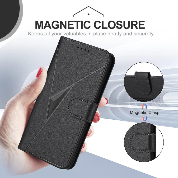 Funda de Cuero para OnePlus Nord Ce 5G con Cierre de Hebilla y Diseño Triangular (Negra)