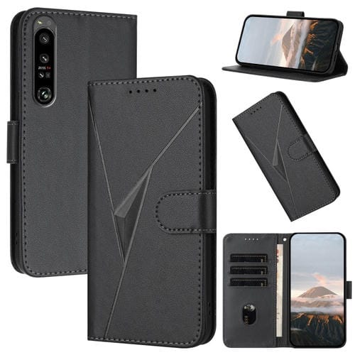 Funda de Cuero para Sony Xperia 1 IV con Cierre de Hebilla y Diseño Triangular (Negra)