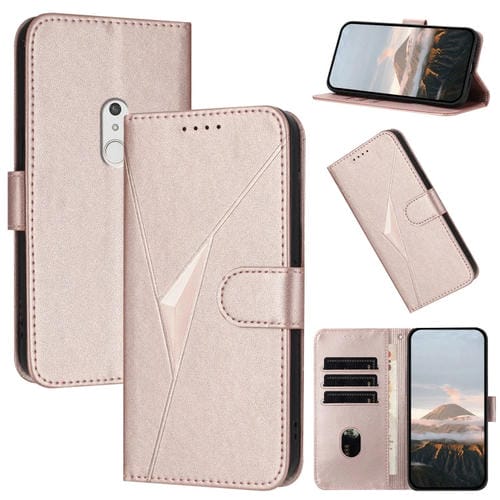 Estuche de Cuero con Hebilla y Diseño Triangular para Fujitsu Arrows Be4 Plus F-41B (Oro Rosa)