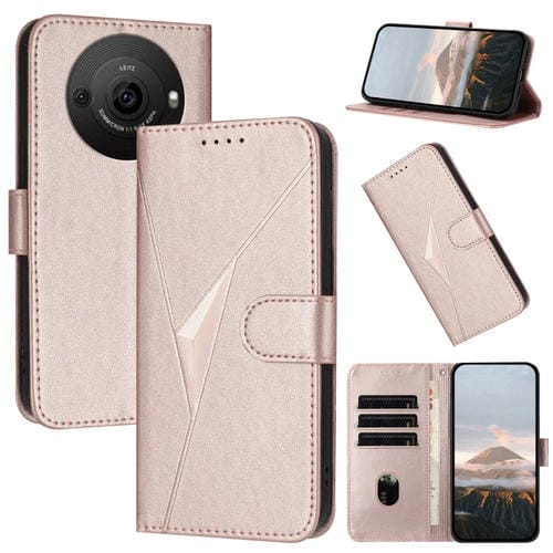Estuche de Cuero con Hebilla y Diseño Triangular para Sharp Aquos R8 Pro Sh-51D (Oro Rosa)