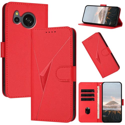 Funda de Cuero para Sharp Aquos Sense8 con Cierre de Hebilla y Diseño Triangular (Rojo)
