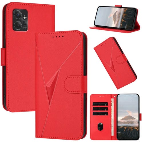 Funda de Cuero con Cierre de Hebilla y Diseño Triangular para Motorola Moto G Power 2023 (Rojo)