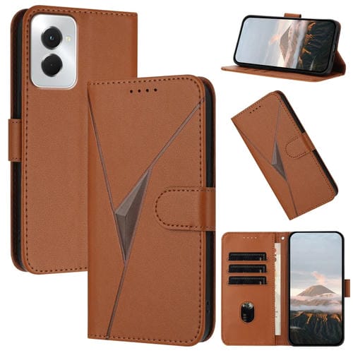 Funda de Cuero Motorola Moto G Power 2024 con Cierre de Hebilla y Diseño Triangular (Marrón)