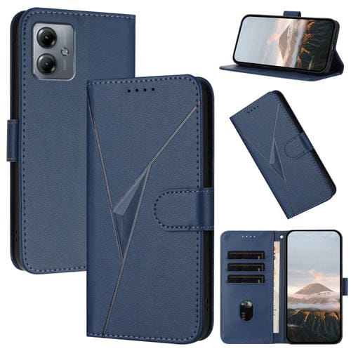 Funda de Cuero con Hebilla y Diseño de Triángulos para Motorola Moto G14 (Azul Real)