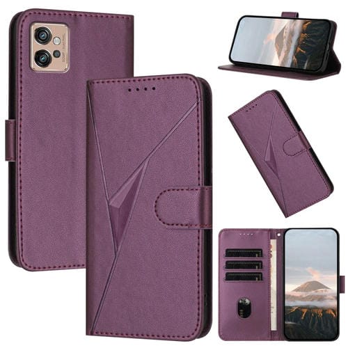 Funda de Cuero para Motorola Moto G32 con Cierre de Hebilla y Diseño Triangular (Morado Oscuro)