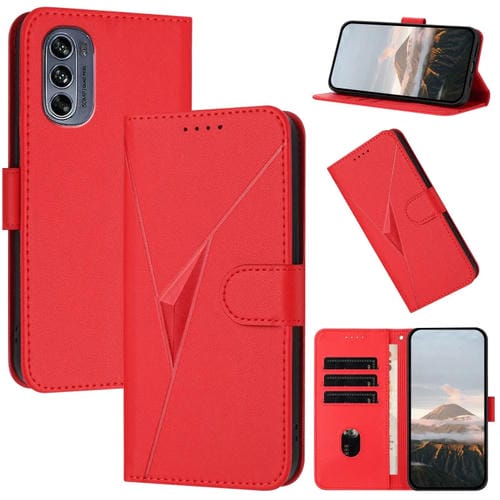 Funda de Cuero con Cierre de Hebilla y Diseño Triangular para Motorola Moto G62 5G (Rojo)