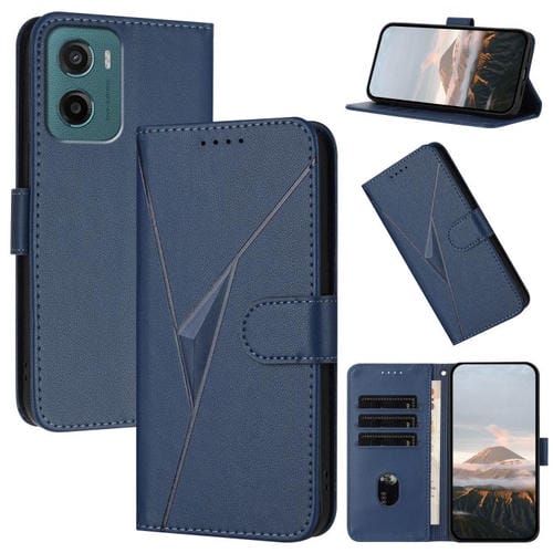 Funda de Cuero para Motorola Moto G05 con Cierre de Hebilla y Diseño Triangular (Azul Real)