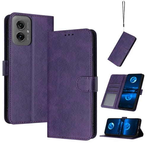 Funda Piel Sintética con Tapa y Textura de Becerro para Motorola Moto G55 (Morado)