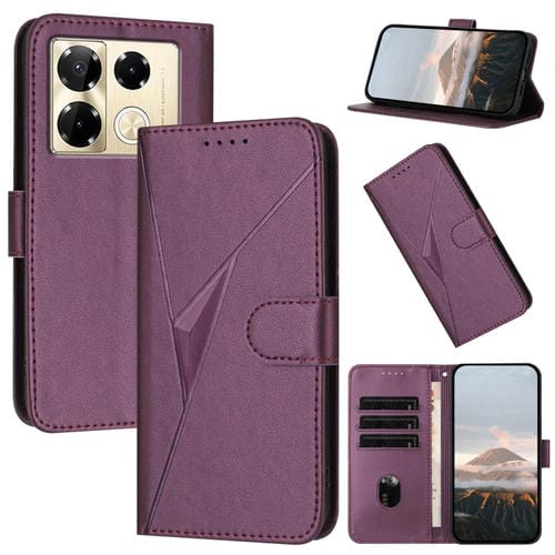 Funda de Cuero con Cierre de Hebilla y Patrón Triangular para Infinix Note 40 Pro 4G/5G (Morado Oscuro)