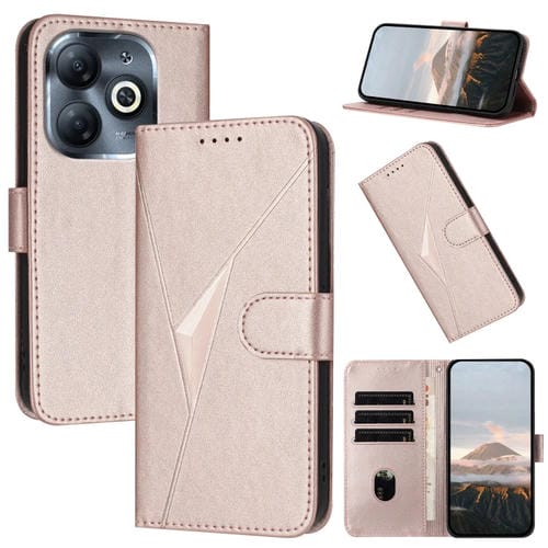 Funda de Cuero con Cierre de Hebilla y Diseño Triangular para Infinix Smart 8 Plus (Oro Rosa)