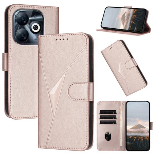 Funda de Cuero con Cierre de Hebilla y Diseño Triangular para Infinix Smart 8 Pro (Oro Rosa)