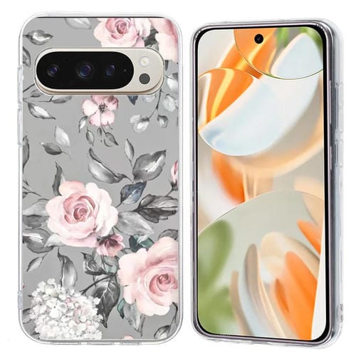 Funda TPU Google Pixel 8 con Patrón de Pintura Colorida Flores (Gris)