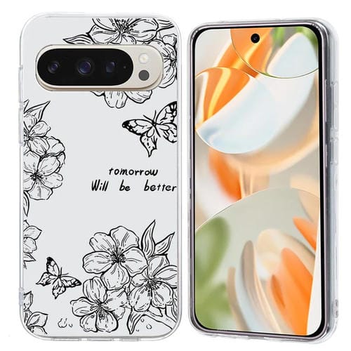 Funda de TPU para Google Pixel 8 Pro con Patrón de Pintura Colorida (Mariposa y Flores)