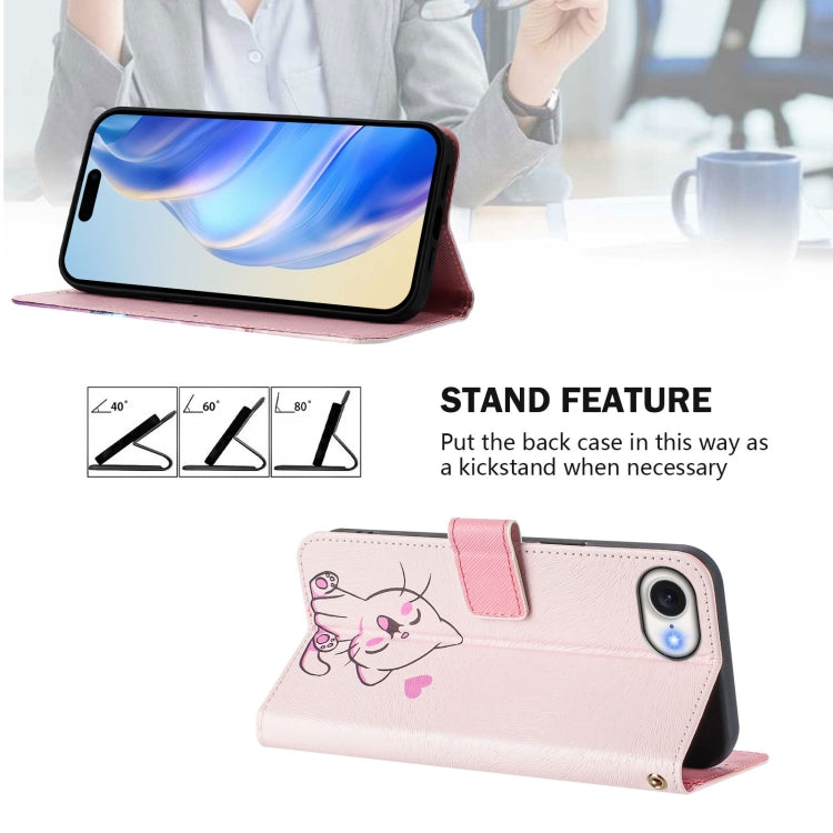 Funda de Cuero para iPhone 16E Diseño de Dibujo Artístico (Lindo Gato)