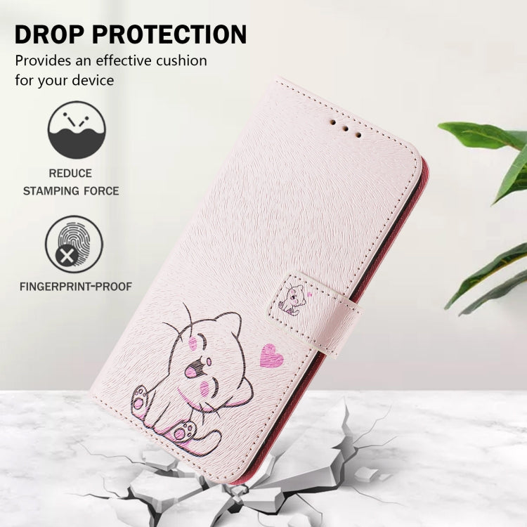 Funda de Cuero para iPhone 16E Diseño de Dibujo Artístico (Lindo Gato)