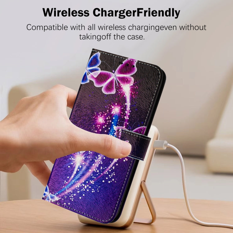 Funda de Cuero para iPhone 16E con Diseño de Dibujo Artístico Mariposa de Fuegos Artificiales (Color)
