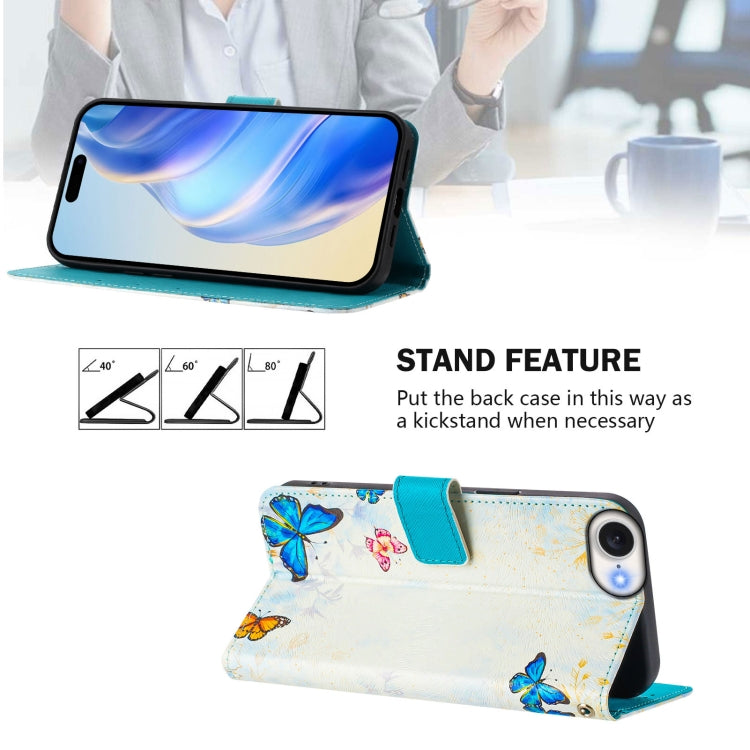Funda de Cuero para iPhone 16E Diseño de Dibujo Artístico Casa de Mariposas