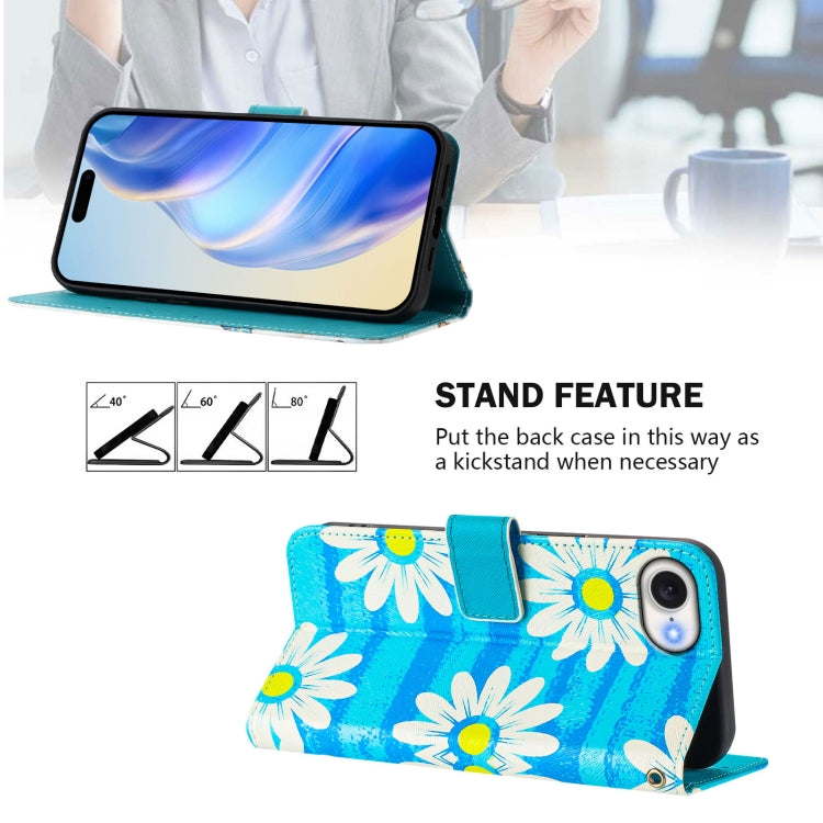 Funda de Cuero para iPhone 16E Diseño Dibujo Artístico (Margarita Azul)