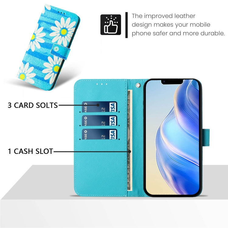 Funda de Cuero para iPhone 16E Diseño Dibujo Artístico (Margarita Azul)