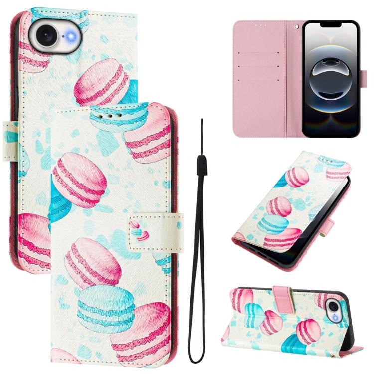 Funda de Cuero para iPhone 16E Patrón Dibujo Artístico (Pastel)