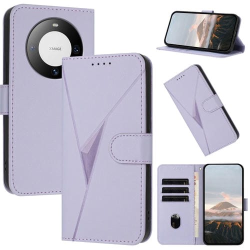 Funda de Cuero con Cierre de Hebilla y Diseño Triangular para Huawei Mate 60 (Morado Claro)